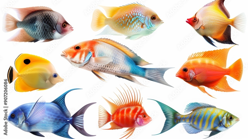 Fototapeta premium A collection of colorful fish with different shapes and sizes