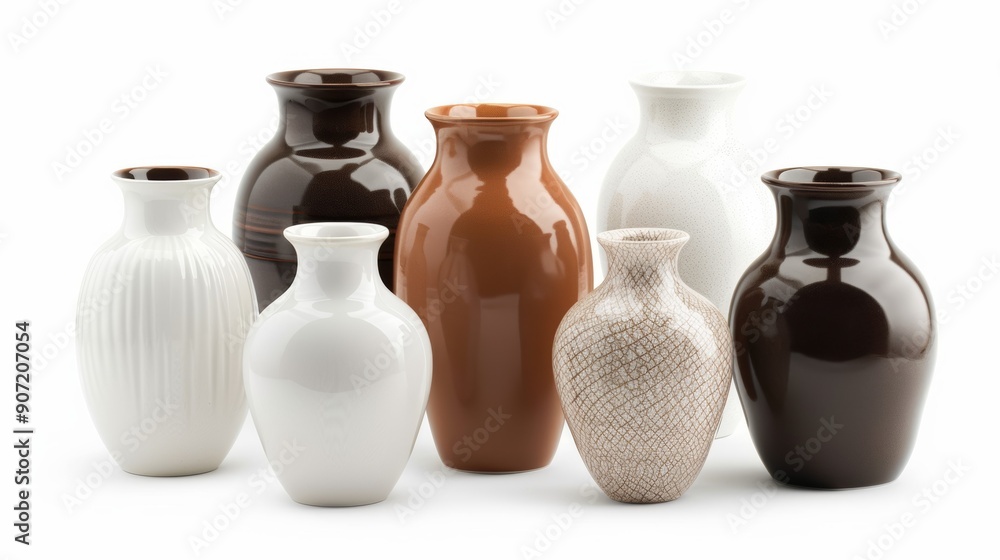 A row of vases with different colors and sizes