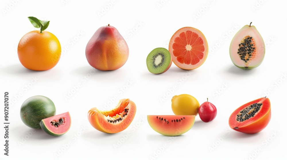 A collection of fruit with a variety of colors and shapes A collection of fruit with a variety of colors and shapes