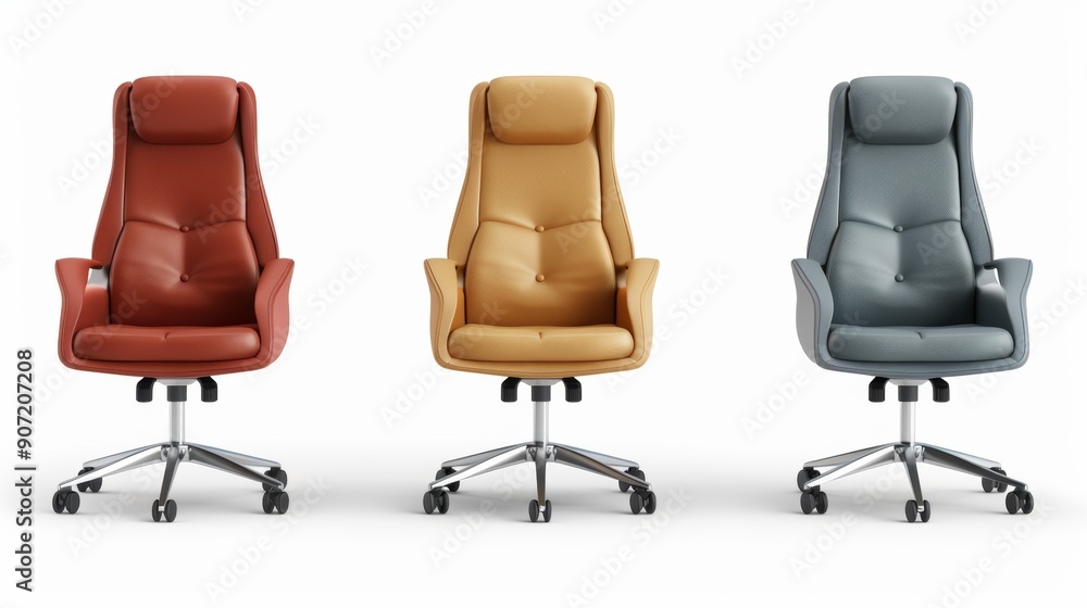Three leather office chairs in different colors Three leather office chairs in different colors