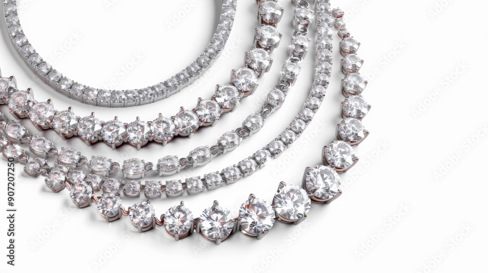 A row of necklaces with a white background A row of necklaces with a white background