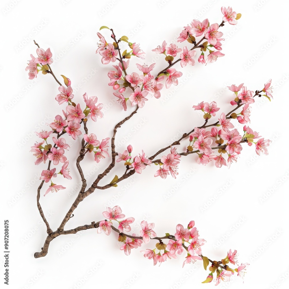 Delicate pink cherry blossom branch showcasing vibrant flowers, perfect for floral arrangements or decorative accents. Delicate pink cherry blossom branch showcasing vibrant flowers, perfect for floral arrangements or decorative accents.