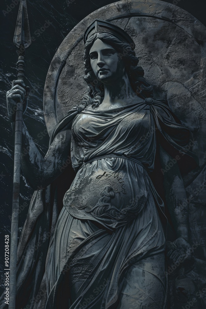 Britannia depicted holding a syringe like a spear, with a vaccine vial as her defensive Britannia depicted holding a syringe like a spear, with a vaccine vial as her defensive