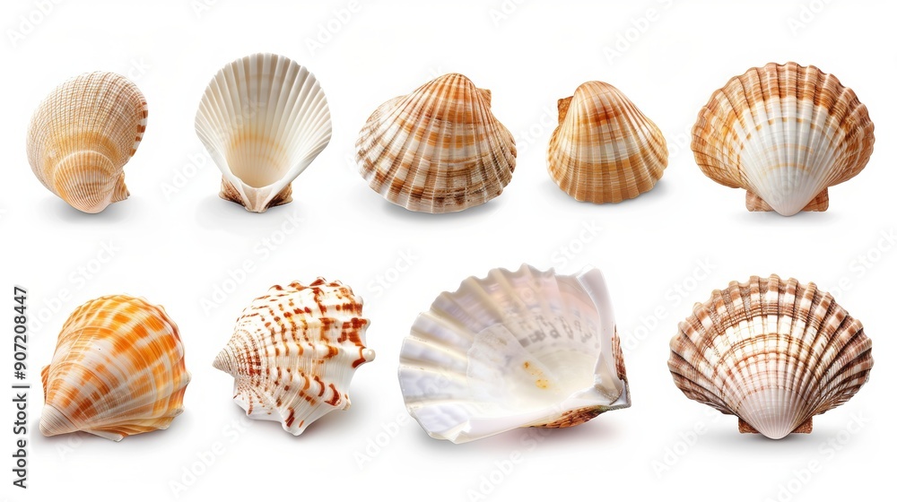 A collection of seashells with different patterns and colors A collection of seashells with different patterns and colors