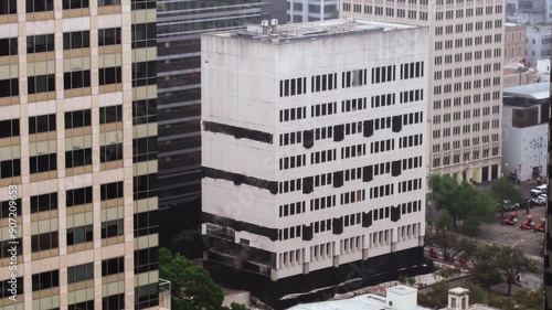 Aerial Downtown city building Detonation & Implosion 