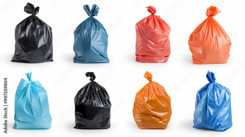 A series of plastic bags with different colors and sizes A series of plastic bags with different colors and sizes