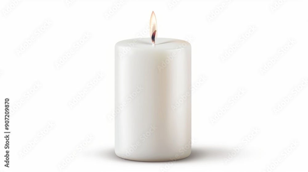 A white candle with a small flame is lit A white candle with a small flame is lit