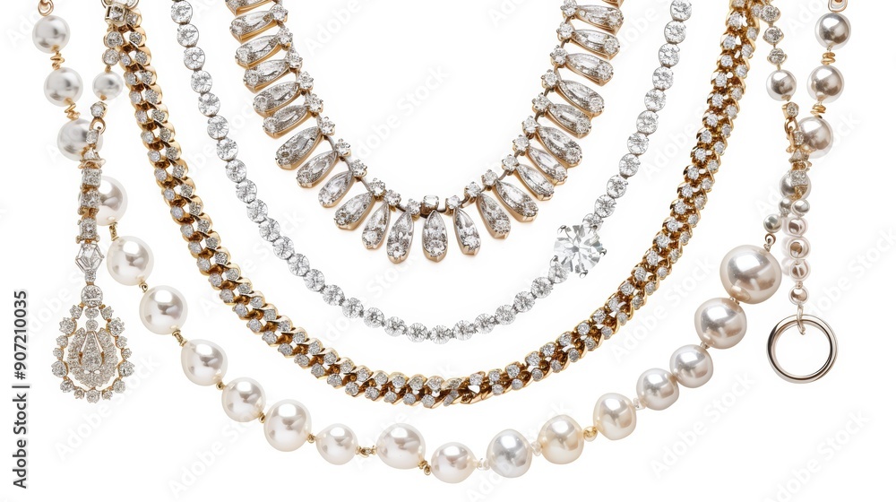 A collection of necklaces and bracelets made of pearls and diamonds A collection of necklaces and bracelets made of pearls and diamonds