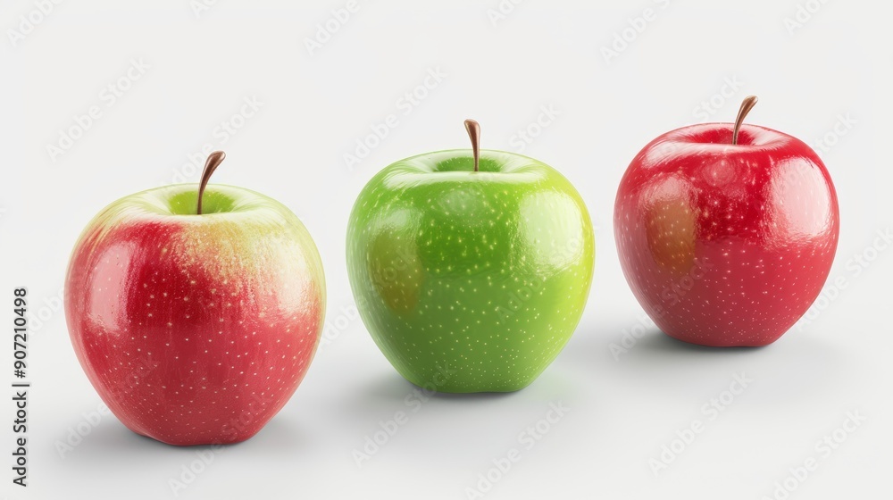 Three apples of different colors, one red, one green, and one yellow Three apples of different colors, one red, one green, and one yellow