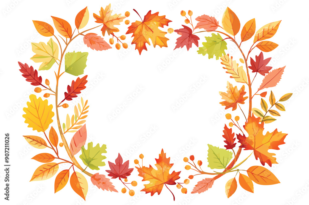 Autumn Leaves Wreath with Berries on White Background Autumn Leaves Wreath with Berries on White Background