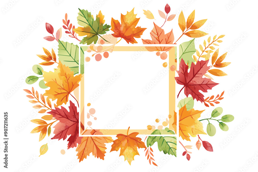 Watercolor Autumn Leaves Frame with Blank Space Watercolor Autumn Leaves Frame with Blank Space