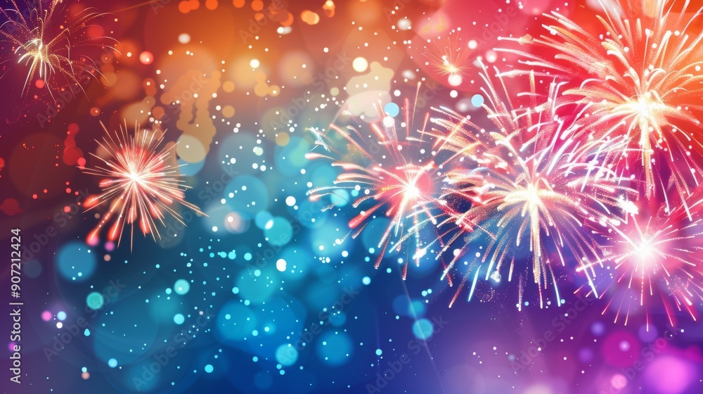 Obraz premium A colorful fireworks display with a blue background