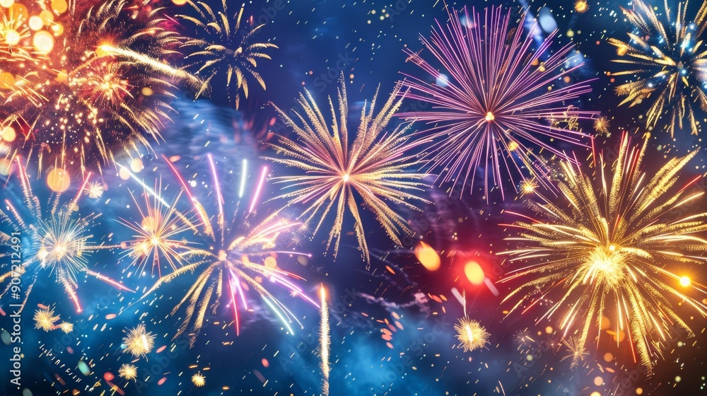 Fototapeta premium fireworks display with many different colored fireworks