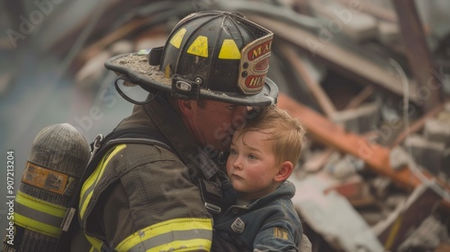 A firefighter, fully clothed, emerged from the rubble breathless, but his eyes radiated an undying passion.