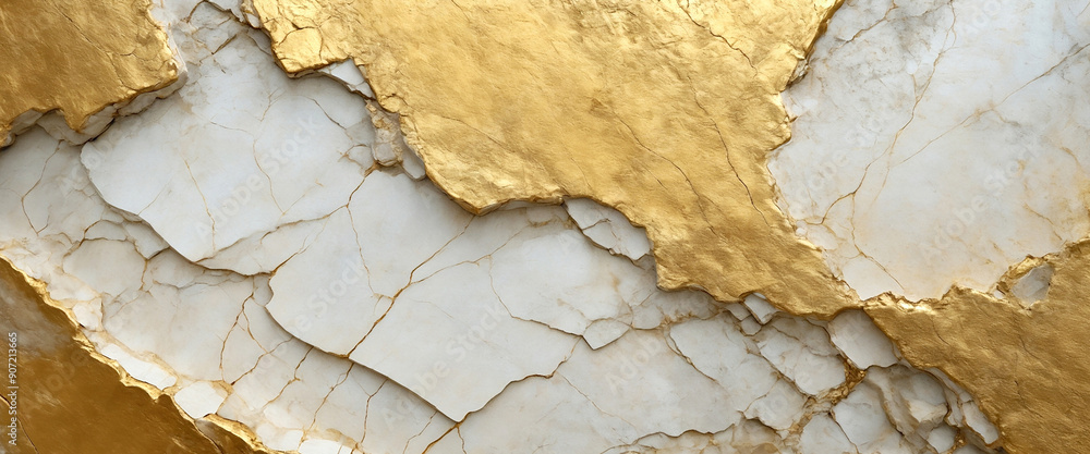 Naklejka premium Grungy white marble background with traces of gold