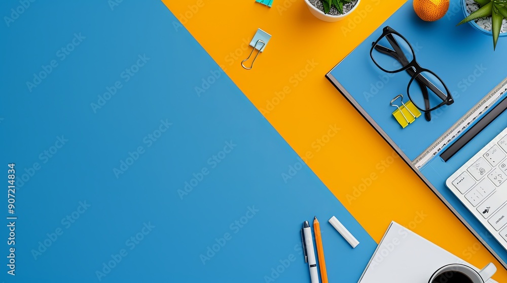 Empty workspace with bold abstract patterns, suggesting digital nomad's flexible and creative environment Empty workspace with bold abstract patterns, suggesting digital nomad's flexible and creative environment