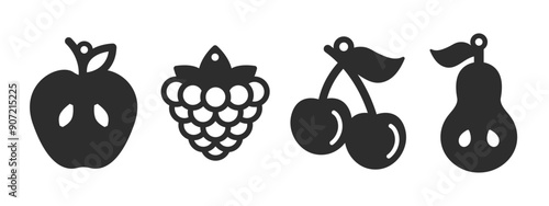 Set of fruits apple, berry, cherry and pear designs. Vector silhouette for cutting earrings, pendant, bracelet or keychain. Laser cut template for leather, wood or metal. Beautiful hanging bijouterie
