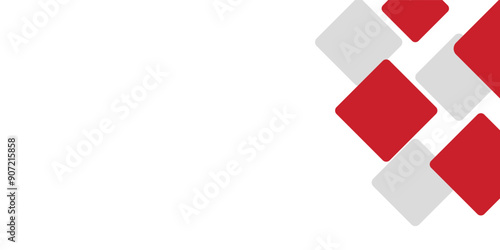 White background with abstract red grey square decoration.