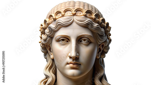 Face statue of Hera goddess of marriage and marital in Greek mythology on transparent background photo