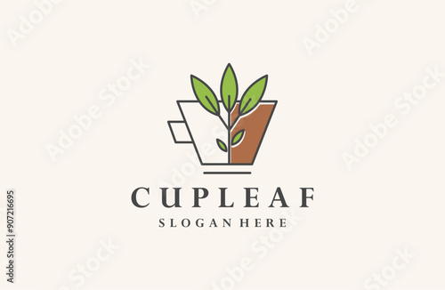 Vector icon leaf cup logo design