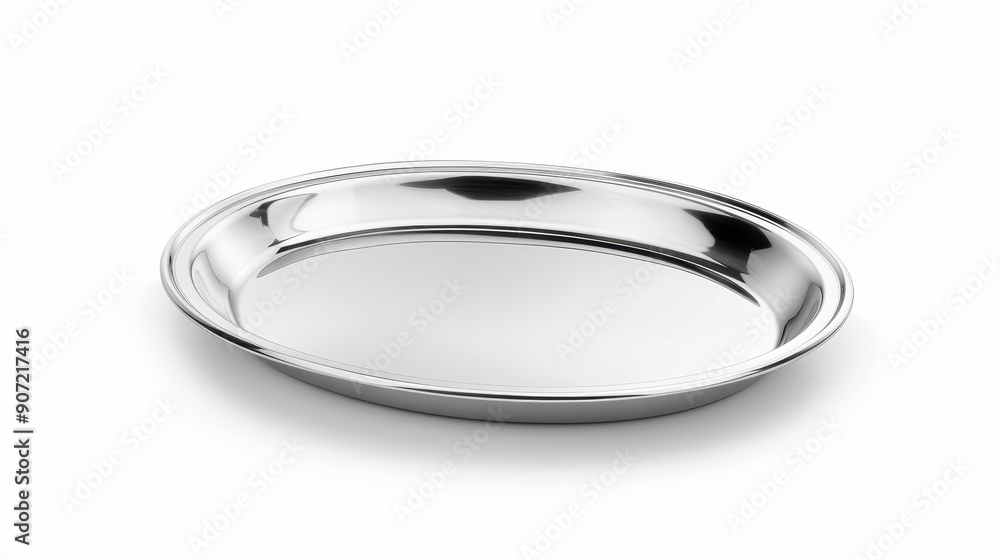 Elegant polished silver serving tray, isolated on a white background with plenty of space for marketing text or logos, ideal for upscale promotions Elegant polished silver serving tray, isolated on a white background with plenty of space for marketing text or logos, ideal for upscale promotions