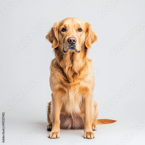 Golden retriever dog isolated on white background full depth of field