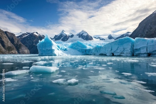 Wallpaper Mural Iceberg in a Glacier Bay: A dramatic iceberg drifting in a glacier bay surrounded by towering, ice-covered cliffs. Torontodigital.ca