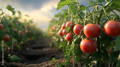 A vibrant tomato field bursting with attractive, Generative AI