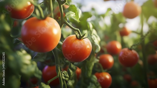 A vibrant tomato field bursting with attractive, Generative AI