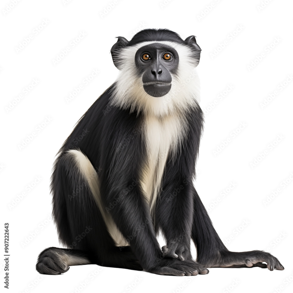Fototapeta premium Black And White Monkey Sitting On Transparent Background