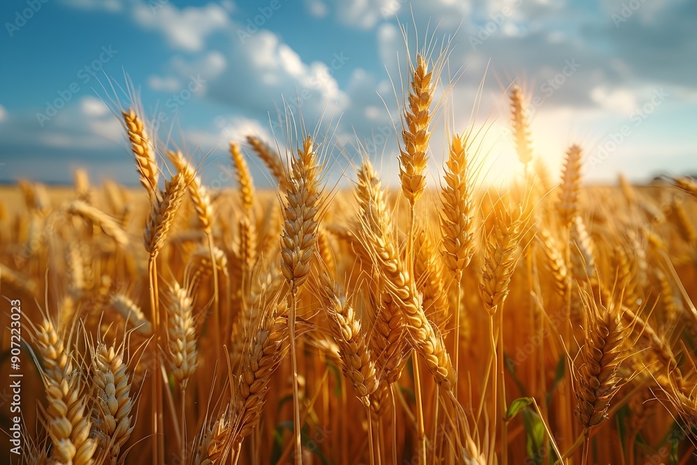 Fototapeta premium Vast,Serene Golden Wheat Fields in Glowing Countryside Landscape