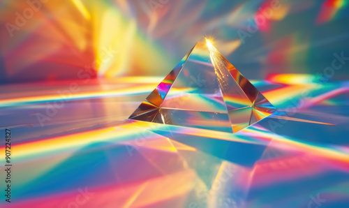 vibrant prism light refraction with colorful spectrum on a shiny surface