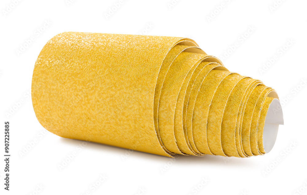 Rolled sheet of sandpaper isolated on white Rolled sheet of sandpaper isolated on white