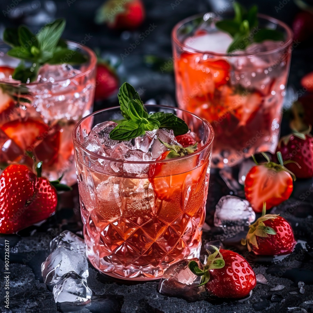 Straberry cocktails with gin and tonic Straberry cocktails with gin and tonic