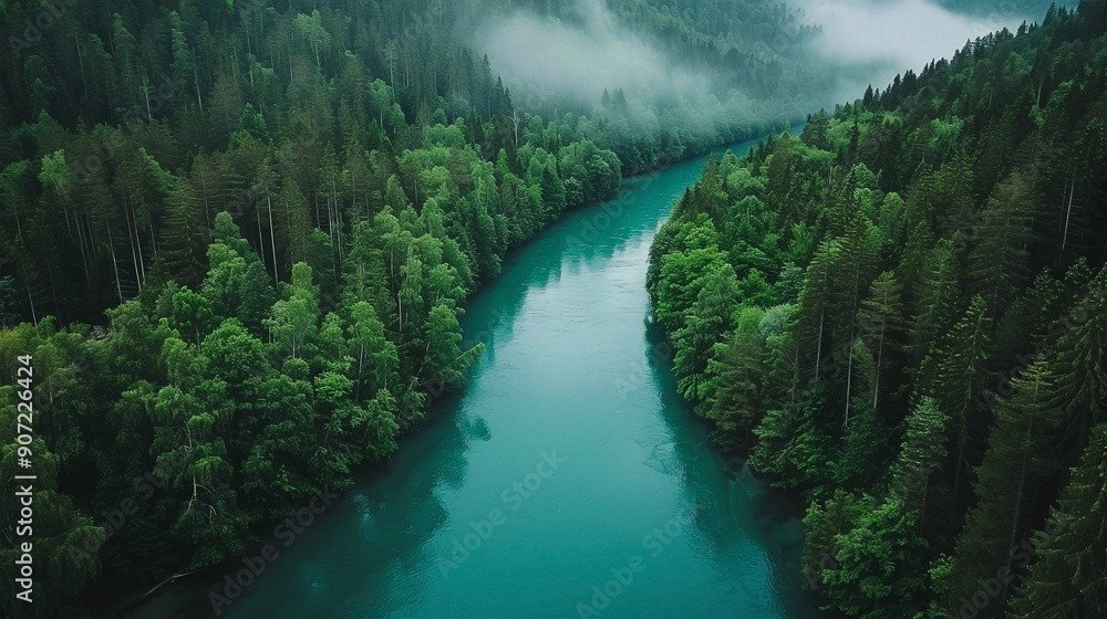 Aerial View of Turquoise River and Dense Forest in Canada Aerial View of Turquoise River and Dense Forest in Canada