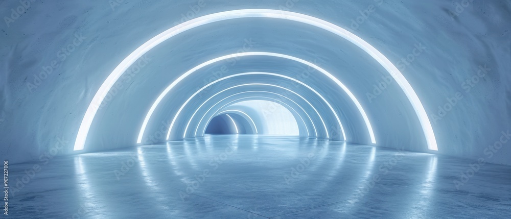 Futuristic tunnel with glowing arches and smooth reflective surface, creating a sense of depth and modern design. Futuristic tunnel with glowing arches and smooth reflective surface, creating a sense of depth and modern design.