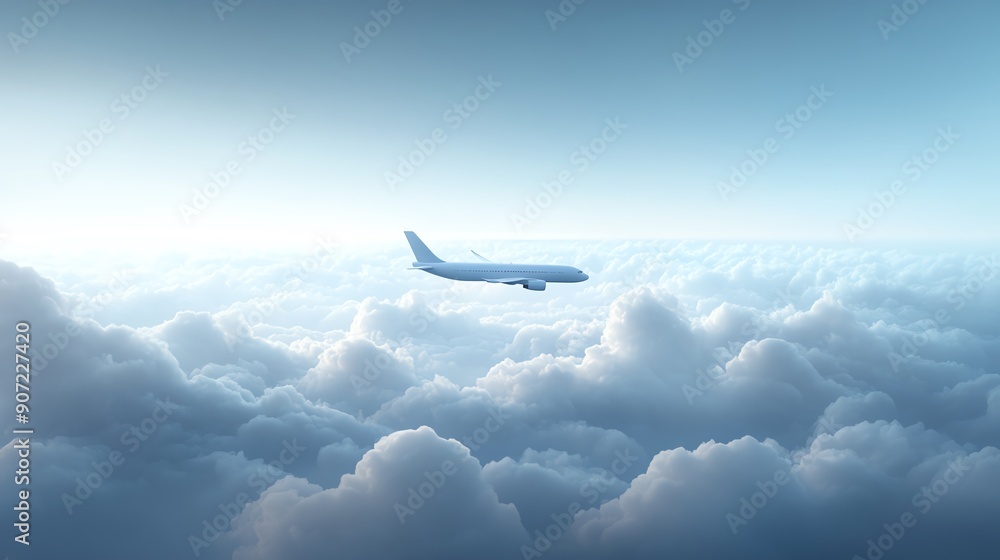 Soaring above cotton candy clouds, peaceful flight, vast blue sky, tranquility of travel, a white airplane gliding through the serene atmosphere, freedom in the air. Soaring above cotton candy clouds, peaceful flight, vast blue sky, tranquility of travel, a white airplane gliding through the serene atmosphere, freedom in the air.