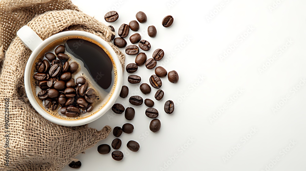 A cup of coffee with Coffee beans isolated on a white background, Generative AI
