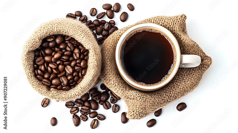 Fototapeta premium A cup of coffee with Coffee beans isolated on a white background, Generative AI 