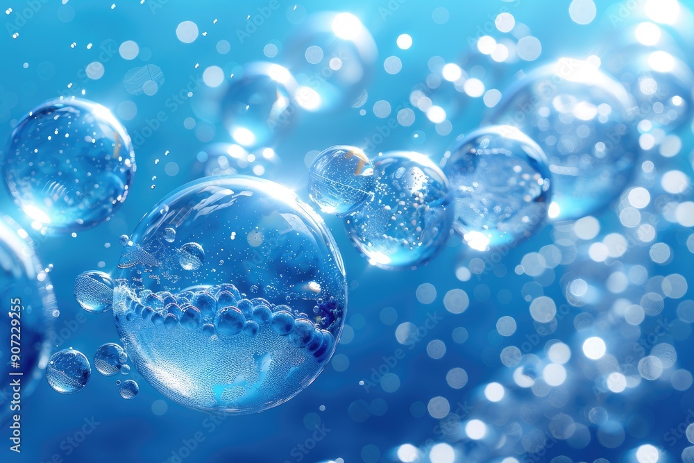 A Collection of Water Bubbles on a Blue Background A Collection of Water Bubbles on a Blue Background