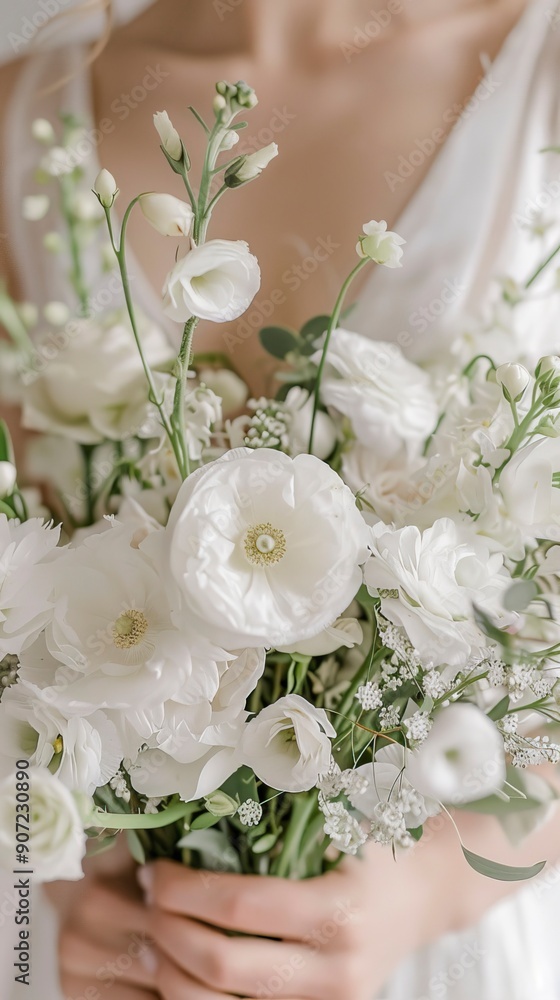 details of a wedding bouquet with white buttercups and fresia details of a wedding bouquet with white buttercups and fresia