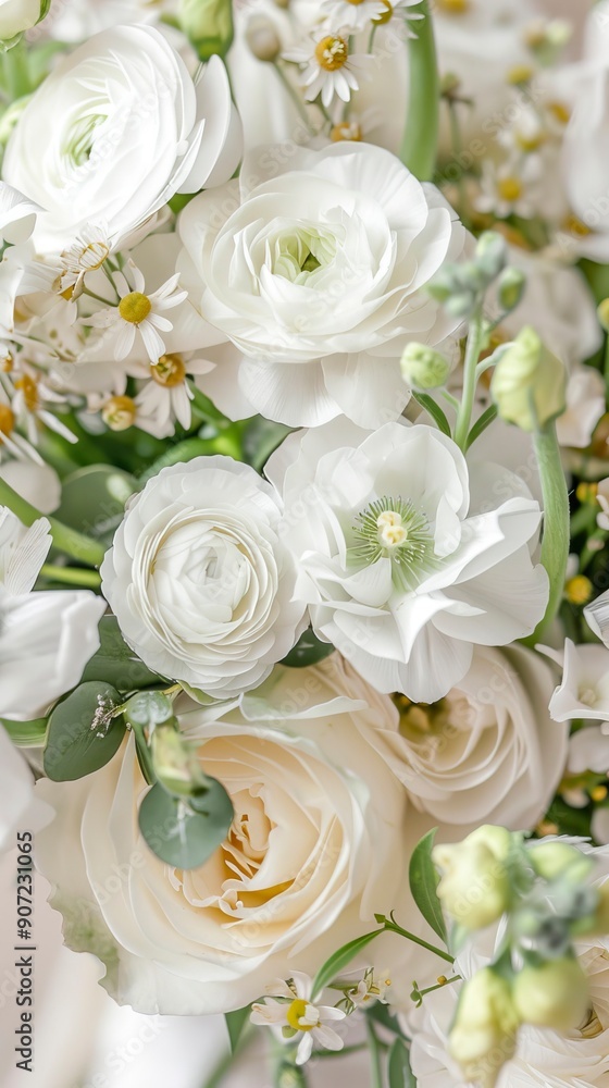 details of a wedding bouquet with white buttercups and fresia details of a wedding bouquet with white buttercups and fresia