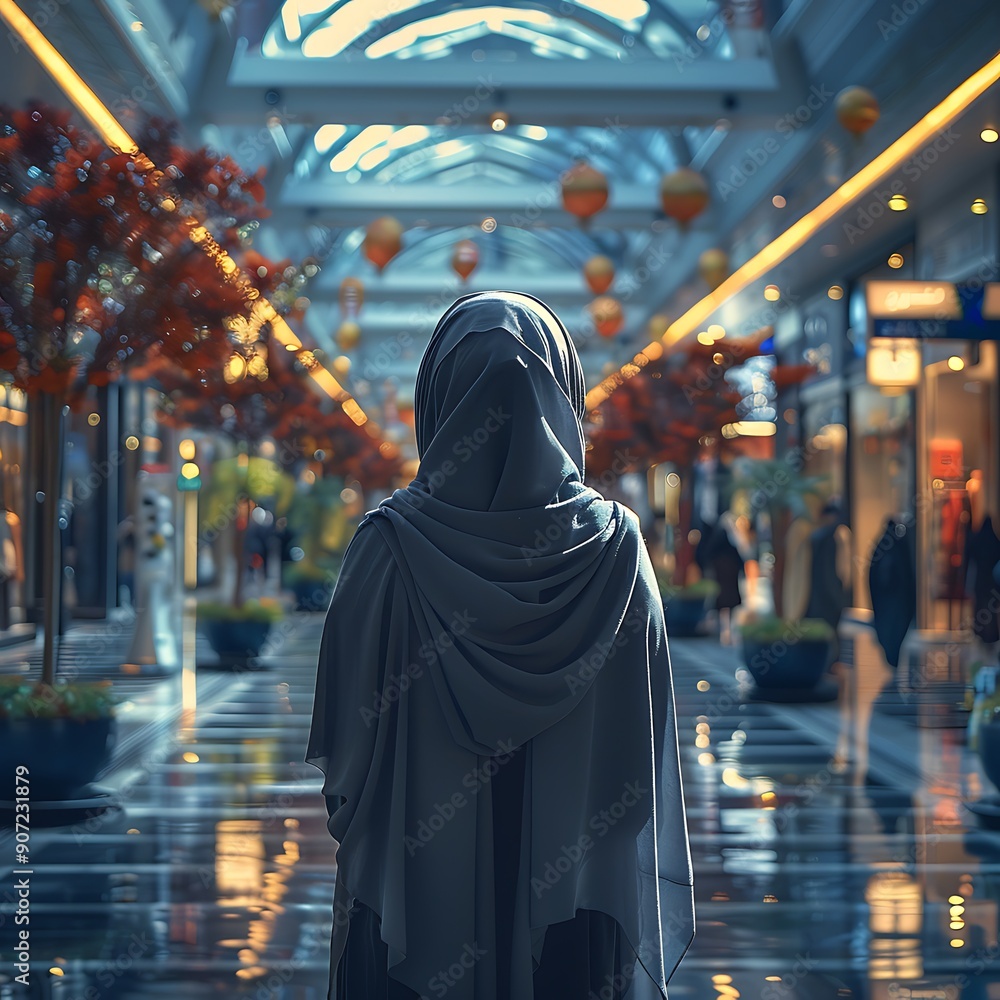 Arab woman hijab shopping in a modern mall Arab woman hijab shopping in a modern mall