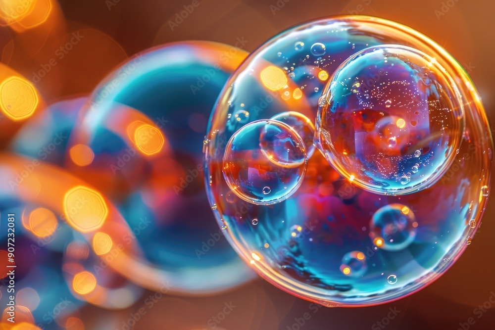 Close-up of a Colorful, Multi-Layered Bubble with Reflections Close-up of a Colorful, Multi-Layered Bubble with Reflections