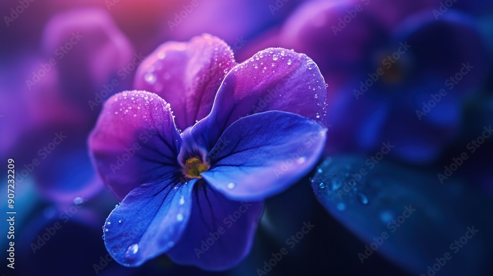 Purple and Blue Flower with Water Drops Purple and Blue Flower with Water Drops