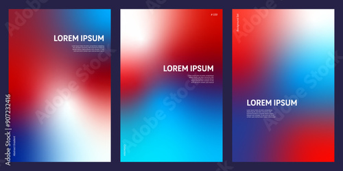 Set of three abstract backgrounds in red white and blue gradient on blank space for modern design