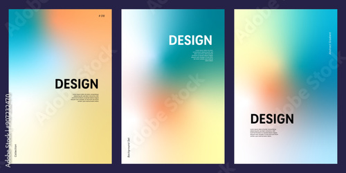 Set of abstract colorful gradient backgrounds in yellow, orange and teal hues for modern and elegant design