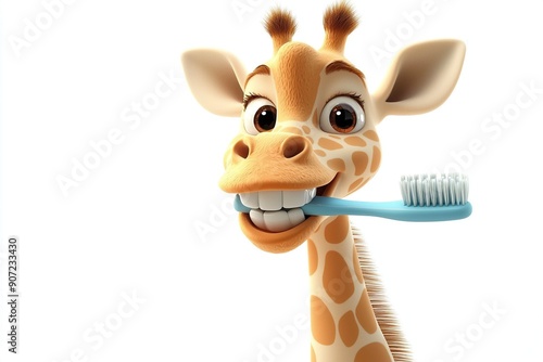 Giraffe brushing teeth