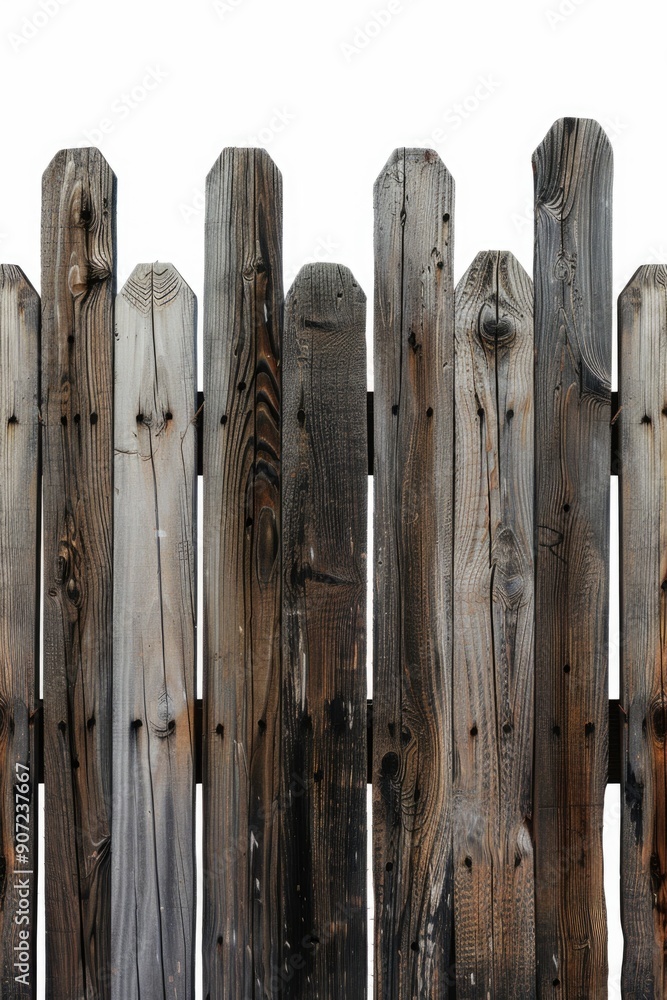 A close-up shot of a wooden fence with a plain white background, ideal for use in minimalist designs or as a texture A close-up shot of a wooden fence with a plain white background, ideal for use in minimalist designs or as a texture