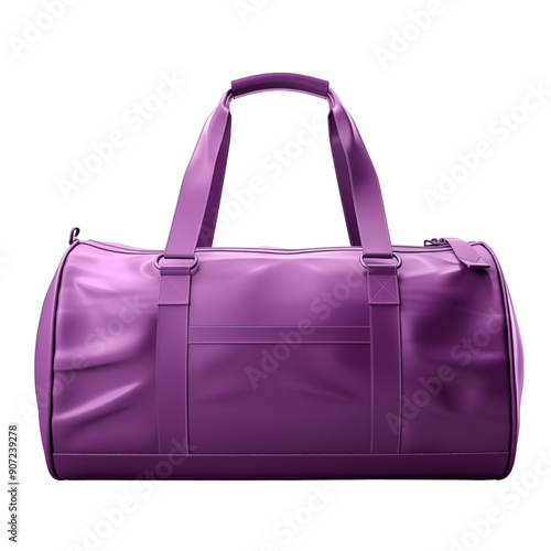 A stylish purple duffle bag displayed against a white background, showcasing its sleek design and functional form This bag is perfect for travel and everyday use